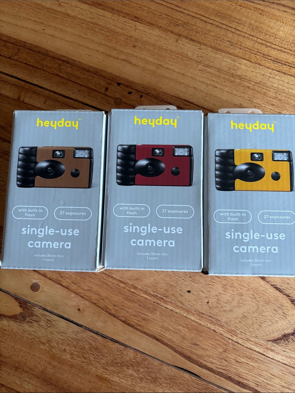 heyday Single-Use Camera Trio - Brown, Red, Yellow